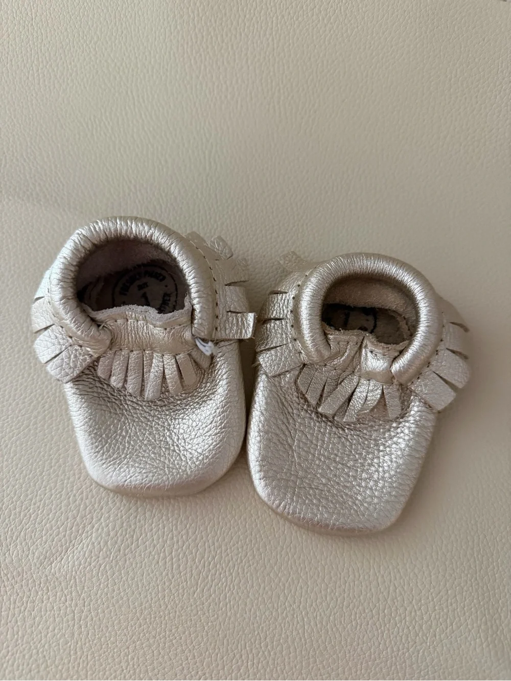 Metallic Gold Fringe Baby Moccasins